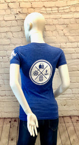Ladies Bottom Badge & Logo Back T-Shirt Ocean Blue