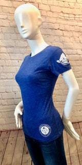 Ladies Bottom Badge & Logo Back T-Shirt Ocean Blue